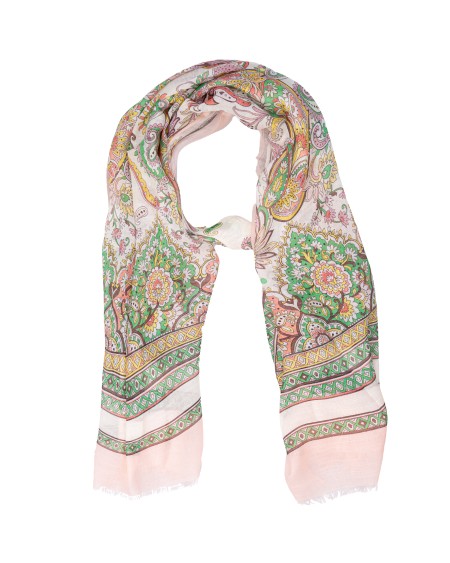 Shop ETRO  Stola: Etro sciarpa sfrangiata ramage.
Sciarpa in misto seta fiammato caratterizzata da una raffinata stampa con motivo ramage multicolore e da bordi rifiniti da un micro motivo geometrico a rombi. Completano l'accessorio i lati corti leggermente sfrangiati e il logo Etro sull'estremità.
Dimensioni: 100 x 200 cm.
Composizione: 58% modal, 32% cotone, 10% seta.
Made in Italy.. WATA0013 AK668-X0802